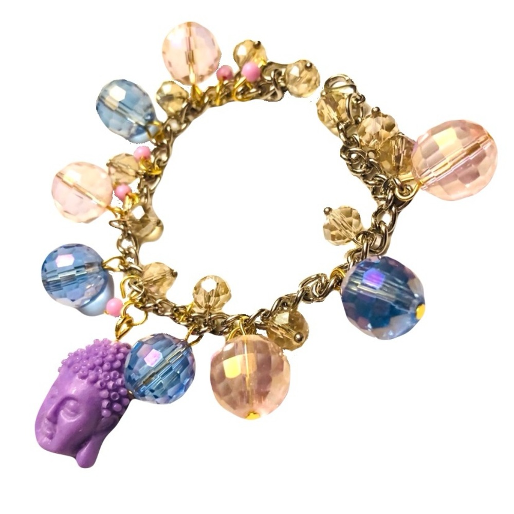 Buddha yogi glass bead charm bracelet unique peace spiritual zodiac celestial